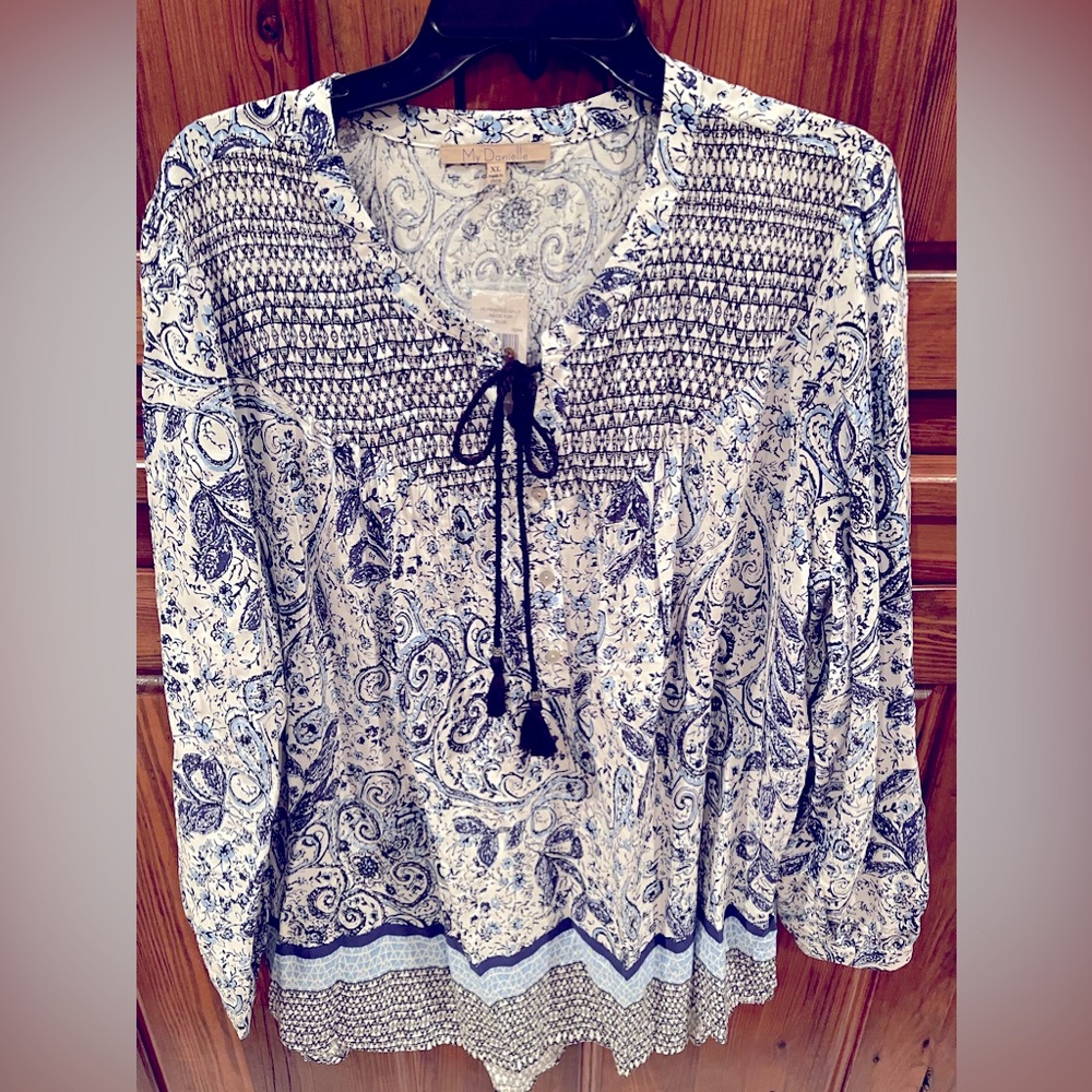 NWT!! My Danielle brand blue split neck Boho blouse